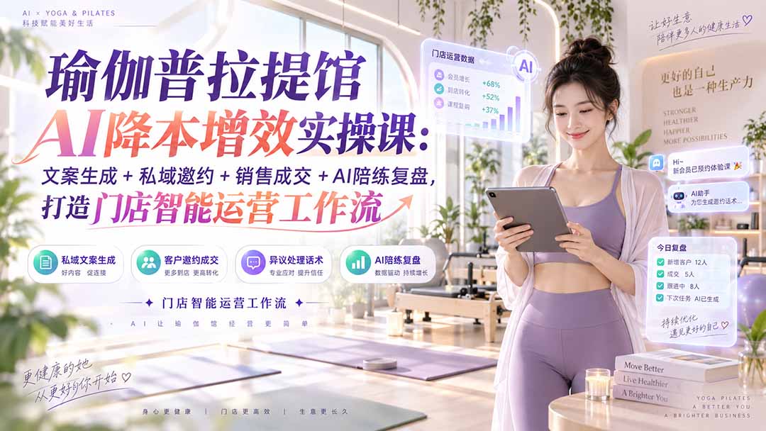 瑜伽普拉提馆AI降本增效实操课：文案生成+私域邀约+销售成交+AI陪练复盘，打造门店智能运营工作流-资源后花园