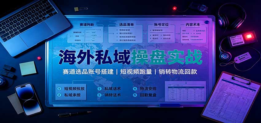 海外私域操盘实战：赛道选品账号搭建，短视频跑量，销转物流回款-资源后花园