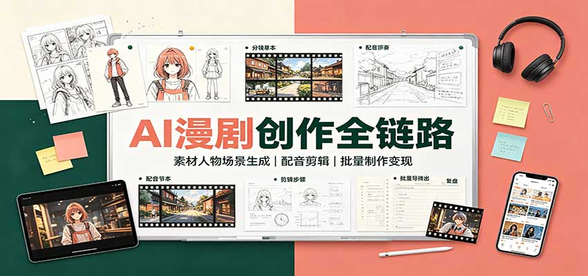 AI漫剧创作全链路：素材人物场景生成，配音剪辑，批量制作变现-资源后花园