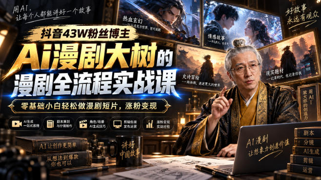 抖音43W粉丝博主Ai漫剧大树的漫剧制作全流程实战课，零基础小白轻松做漫剧短片，涨粉变现-资源后花园