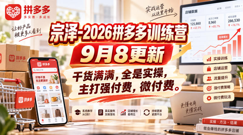 宗泽-2026拼多多训练营9月8更新，干货满满，全是实操，主打强付费，微付费-资源后花园