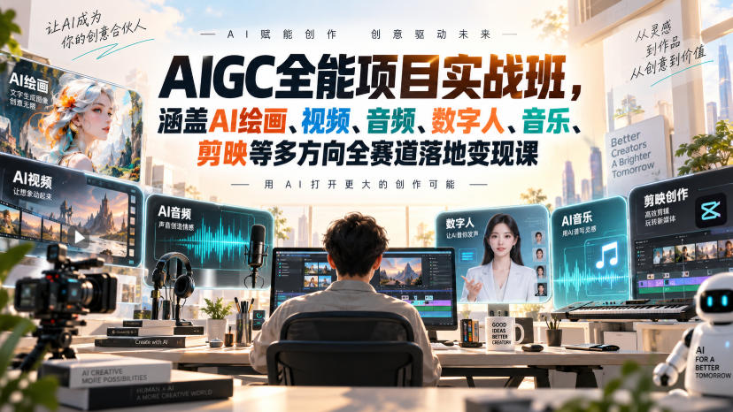 AIGC全能项目实战班，涵盖AI绘画、视频、音频、数字人、音乐、剪映等多方向全赛道落地变现课-资源后花园