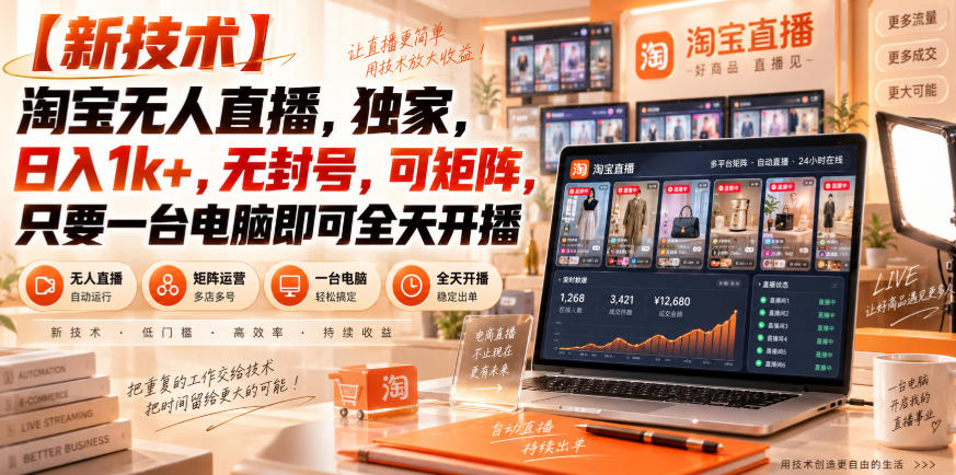 【独家新技术】淘宝无人直播，日入1k+，无封号，可矩阵，只要一台电脑即可全天开播【揭秘】-资源后花园