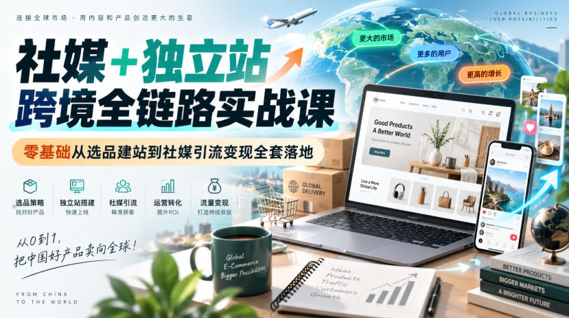 社媒+独立站跨境全链路实战课｜零基础从选品建站到社媒引流变现全套落地-资源后花园