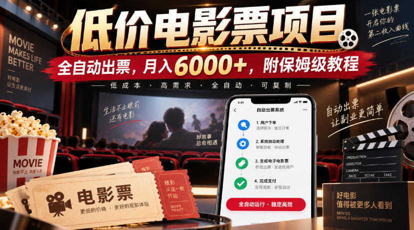 低价电影票项目，全自动出票，月入6000+，附保姆级教程【揭秘】-资源后花园
