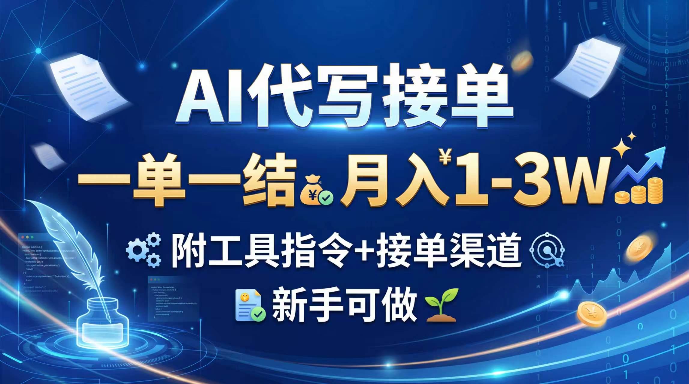 AI代写接单，一单一结，月入1-3W，附工具指令+接单渠道，新手可做-资源后花园