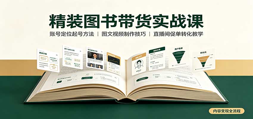 精装图书带货实战课：账号定位起号方法，图文视频制作，促单转化教学-资源后花园