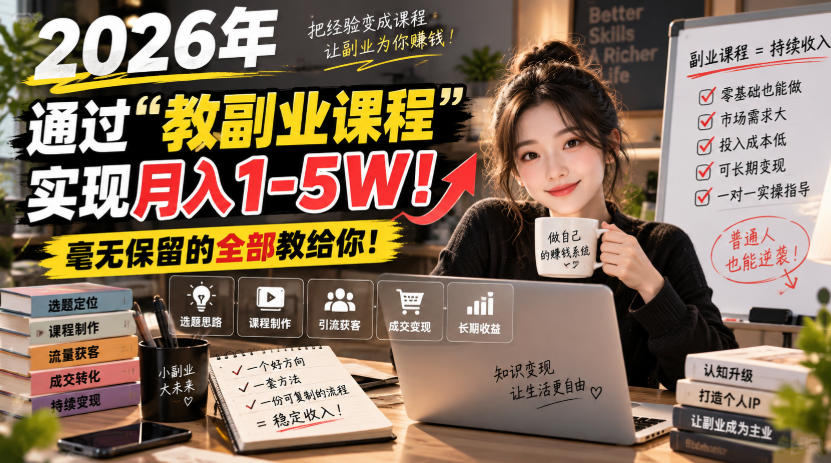 2026年通过“教副业课程”实现月入1-5W!毫无保留的全部教给你!【揭秘】-资源后花园