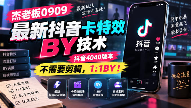 杰老板0909最新抖音卡特效搬运技术，抖音4040版本，不需要剪辑，1:1搬运！-资源后花园