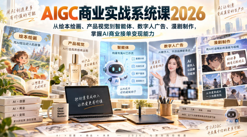 AIGC商业实战系统课2026，从绘本绘画、产品视觉到智能体、数字人广告、漫剧制作，掌握AI商业接单变现能力-资源后花园