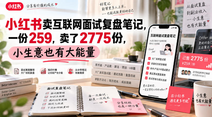 小红书卖互联网面试复盘笔记，一份259，卖了2775份，小生意也有大能量-资源后花园