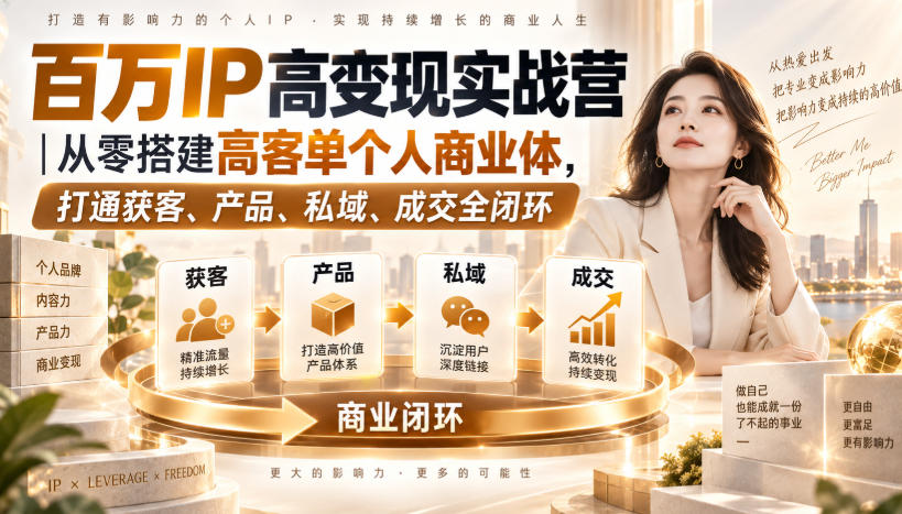 百万IP高变现实战营｜从零搭建高客单个人商业体，打通获客、产品、私域、成交全闭环​-资源后花园