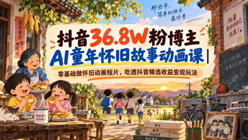抖音36.8W粉博主AI童年怀旧故事动画课｜零基础做怀旧动画短片，吃透抖音精选收益变现玩法-资源后花园