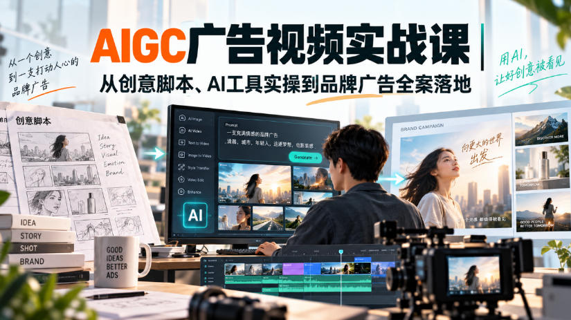 AIGC广告视频实战课｜从创意脚本、AI工具实操到品牌广告全案落地-资源后花园