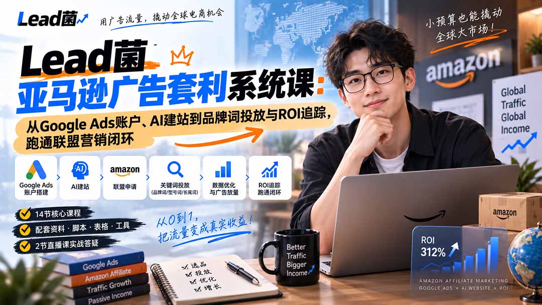 Lead菌亚马逊广告套利系统课：从Google Ads账户、AI建站到品牌词投放与ROI追踪，跑通联盟营销闭环-资源后花园