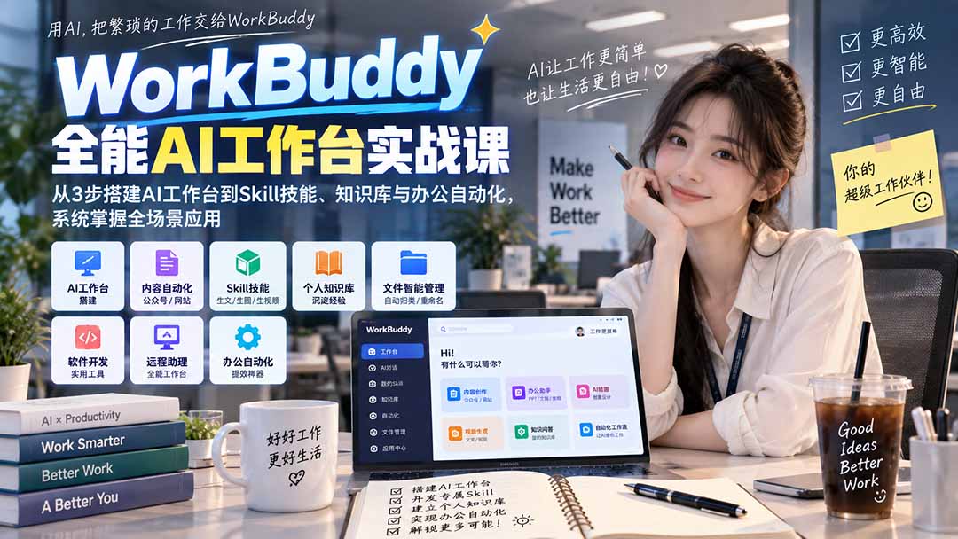 WorkBuddy全能AI工作台实战课：从3步搭建AI工作台到Skill技能、知识库与办公自动化，系统掌握全场景应用-资源后花园