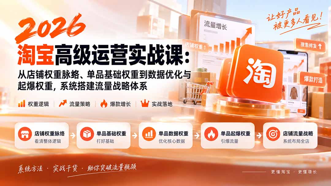 2026淘宝高级运营实战课：从店铺权重脉络、单品基础权重到数据优化与起爆权重，系统搭建流量战略体系-资源后花园