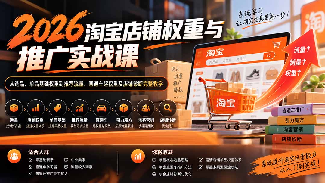 2026淘宝店铺权重与推广实战课：从选品、单品基础权重到推荐流量、直通车起权重及店铺诊断完整教学-资源后花园