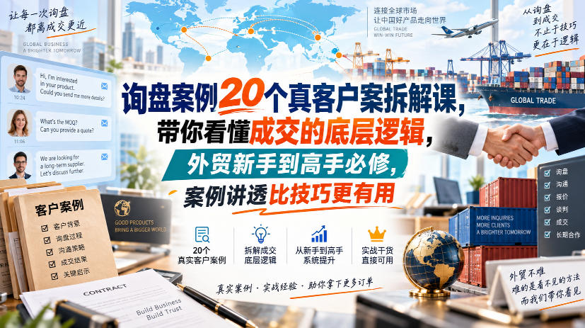 询盘案例20个真客户案拆解课，带你看懂成交的底层逻辑，外贸新手到高手必修，案例讲透比技巧更有用-资源后花园