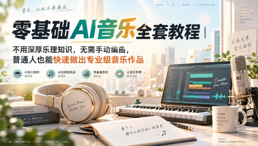 零基础AI音乐全套教程｜不用深厚乐理知识，无需手动编曲，普通人也能快速做出专业级音乐作品-资源后花园