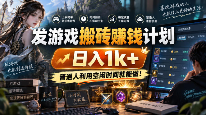 发游戏搬砖賺钱计划，日入1k+，普通人利用空闲时间就能做！【揭秘】-资源后花园