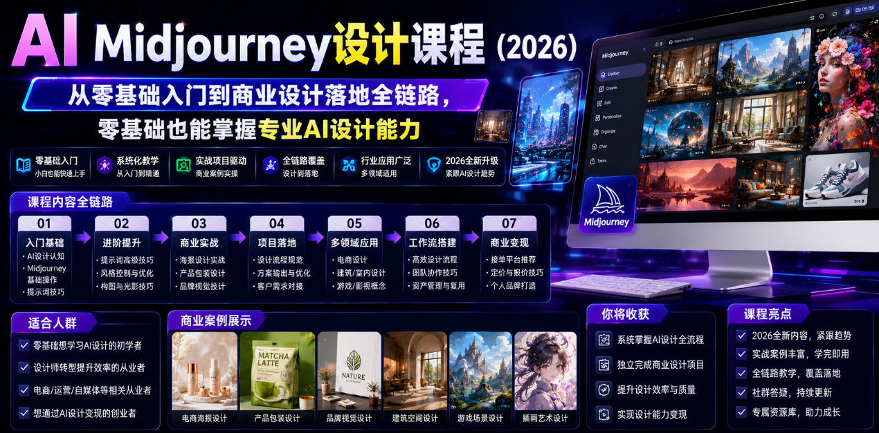 AI Midjourney设计课程(2026)，从零基础入门到商业设计落地全链路，零基础也能掌握专业AI设计能力(更新0913)-资源后花园