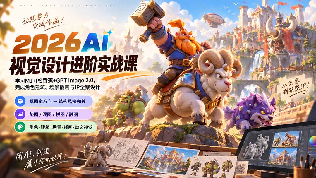 2026AI视觉设计进阶实战课-更新：学习MJ+PS香蕉+GPT Image 2.0，完成角色建筑、场景插画与IP全案设计-资源后花园