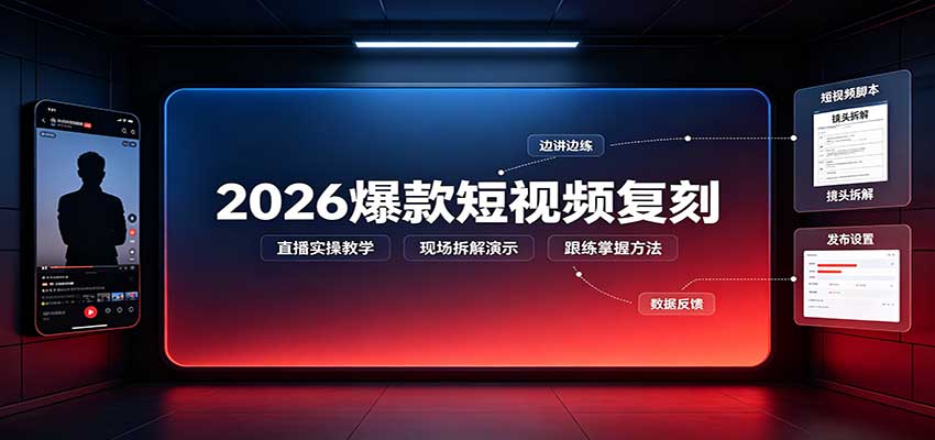2026爆款短视频复刻：直播实操教学，配套文字文档掌握全流程-资源后花园