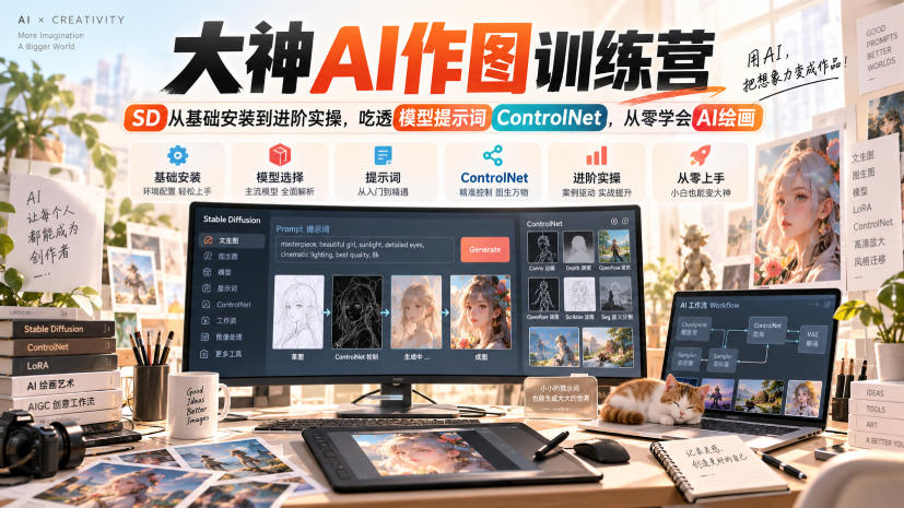 大神AI作图训练营，SD从基础安装到进阶实操，吃透模型提示词ControlNet，从零学会AI绘画-资源后花园