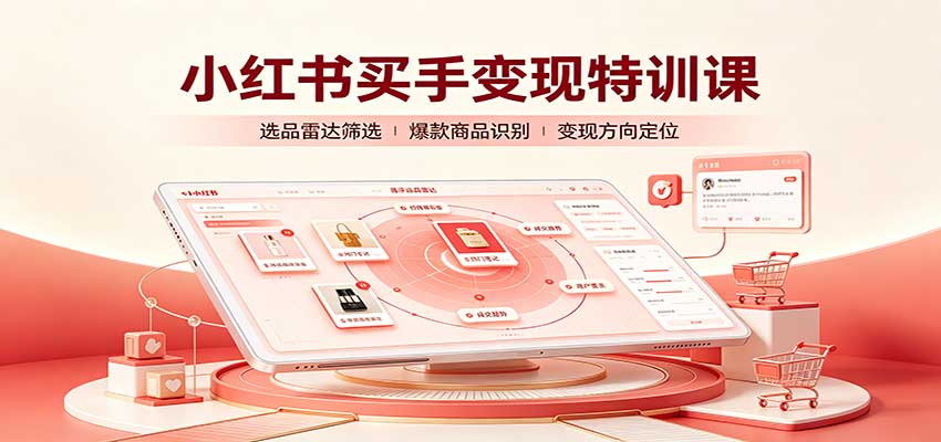 小红书买手变现特训课：账号定位养号起号，选品挂车，笔记标题封面全套教学-资源后花园