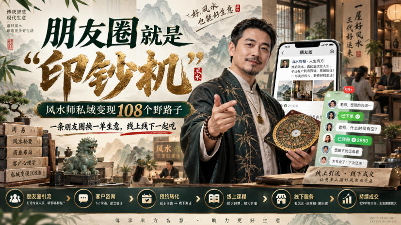 朋友圈就是“印钞机”，风水师私域变现108个野路子，一条朋友圈换一单生意，线上线下一起吃【文档】-资源后花园