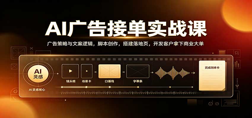 AI广告接单实战：广告策略与文案逻辑，脚本创作，搭建落地页，开发客户拿下商业大单-资源后花园