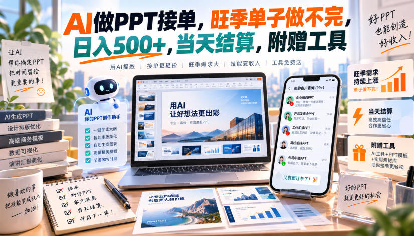 AI做PPT接单，旺季单子做不完，日入500+，当天结算，附赠工具【揭秘】-资源后花园