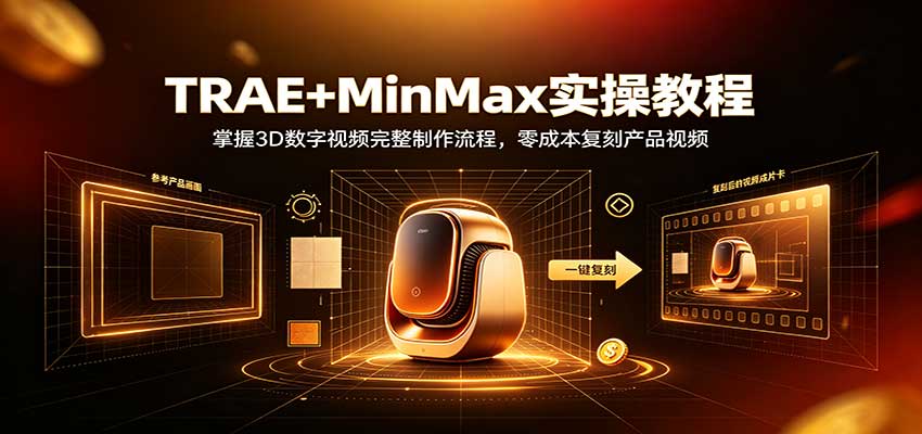 TRAE+MinMax实操教程：3D数字视频完整制作流程，零成本复刻产品视频-资源后花园
