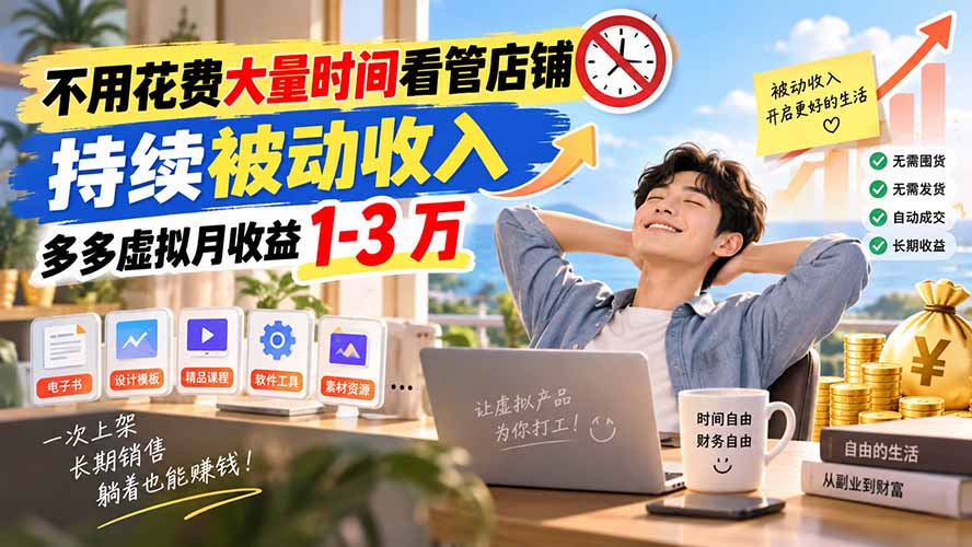 不用花费大量时间看管店铺，持续被动收入，多多虚拟月收益 1-3 万-资源后花园