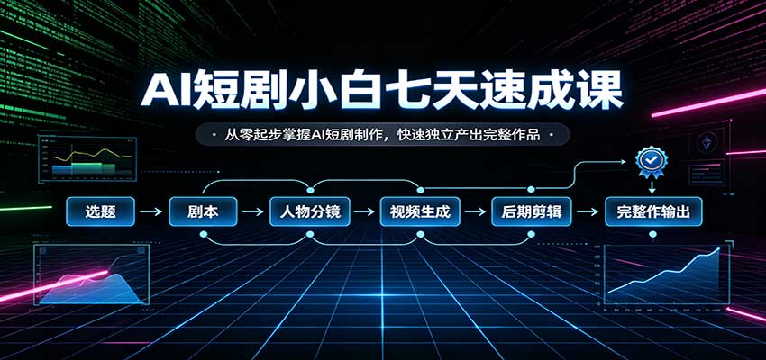 AI短剧小白七天速成课：从零起步掌握AI短剧制作，快速独立产出完整作品-资源后花园