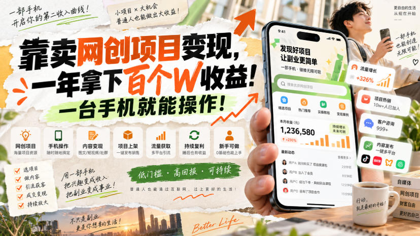 网创小程序虚拟资料变现，一年拿下百万收益，一部手机就可以做，0成本变现副业！-资源后花园