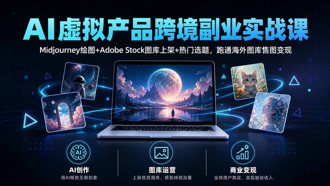 AI虚拟产品跨境副业实战课｜Midjourney绘图+Adobe Stock图库上架+热门选题，跑通海外图库售图变现-资源后花园