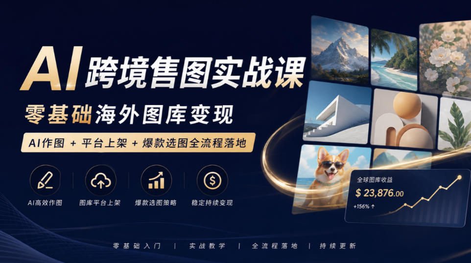 AI跨境售图实战课，零基础海外图库变现，AI作图+平台上架+爆款选图全流程落地-资源后花园