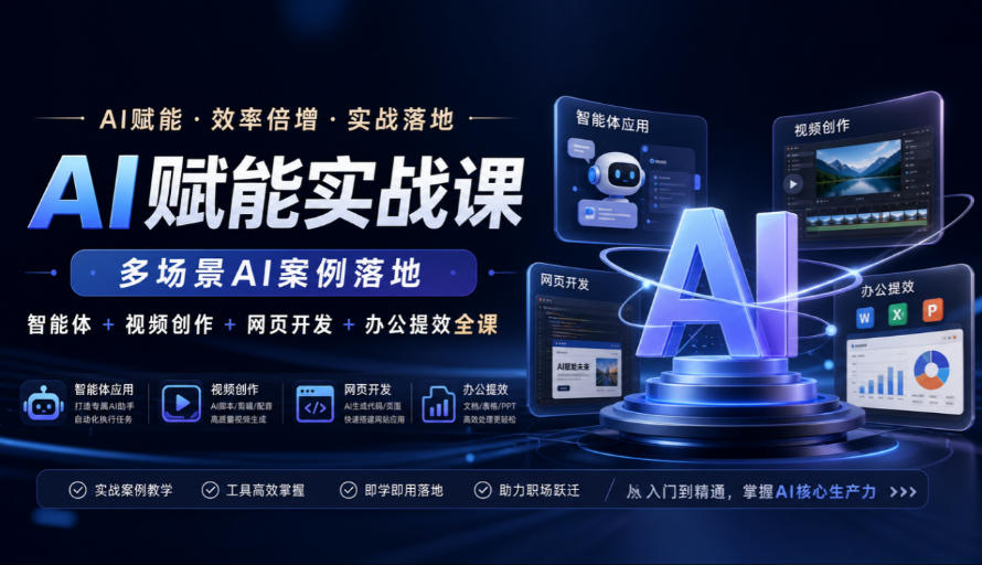 AI赋能实战课，多场景AI案例落地，智能体+视频创作+网页开发+办公提效全课-资源后花园