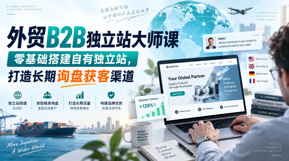 外贸B2B独立站大师课,零基础搭建自有独立站,打造长期询盘获客渠道-资源后花园