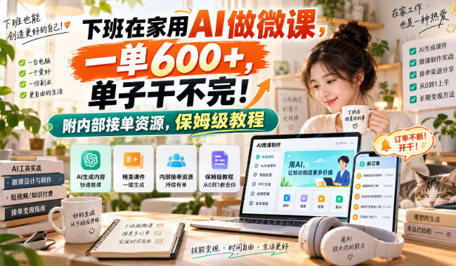 下班在家用AI做微课，一单600+，单子干不完！附内部接单资源，保姆级教程【揭秘】-资源后花园