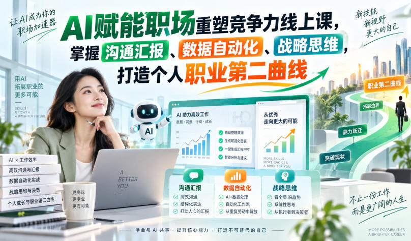 AI赋能职场重塑竞争力线上课，掌握沟通汇报、数据自动化、战略思维，打造个人职业第二曲线-资源后花园