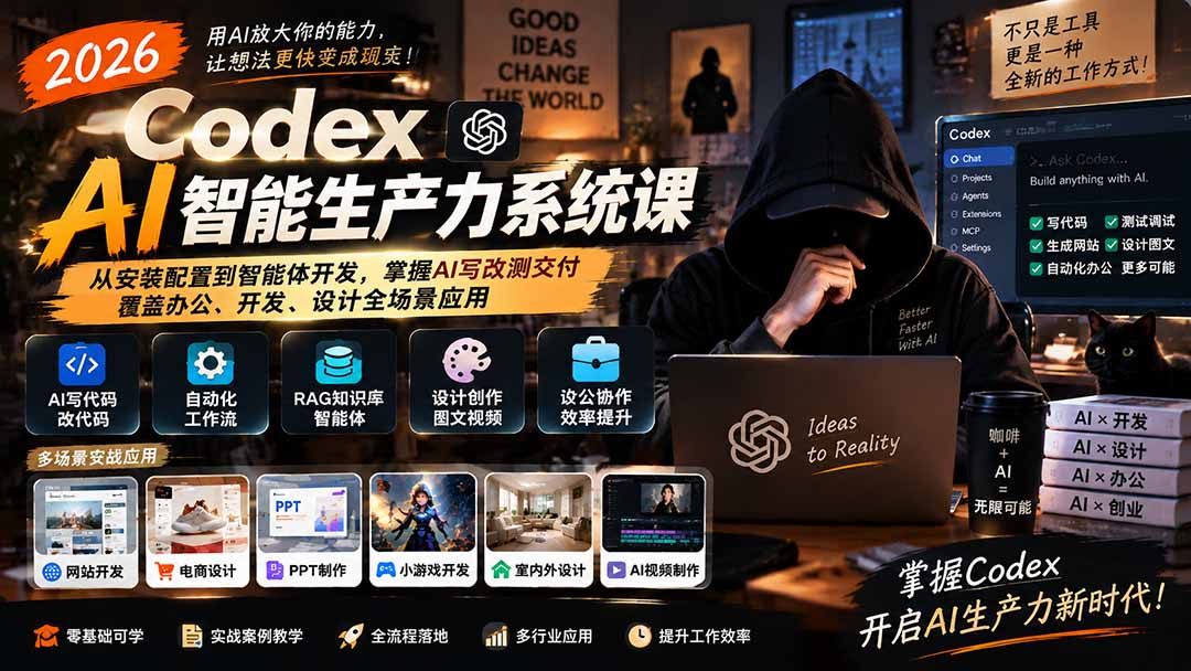 2026 Codex AI智能生产力系统课-更新｜从安装配置到智能体开发，掌握AI写改测交付，覆盖办公、开发、设计全场景应用-资源后花园