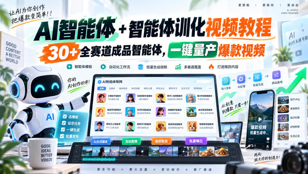 AI智能体+智能体训化视频教程，30+全赛道成品智能体，一键量产爆款视频-资源后花园