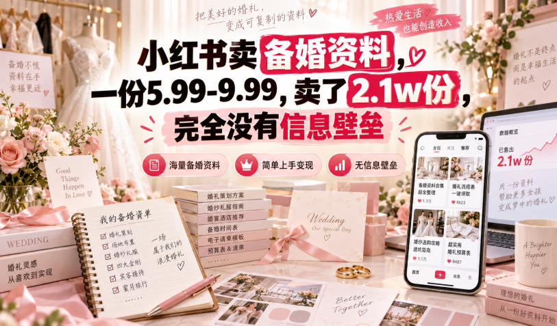 小红书卖备婚资料，一份5.99-9.99，卖了2.1w份，完全没有信息壁垒-资源后花园
