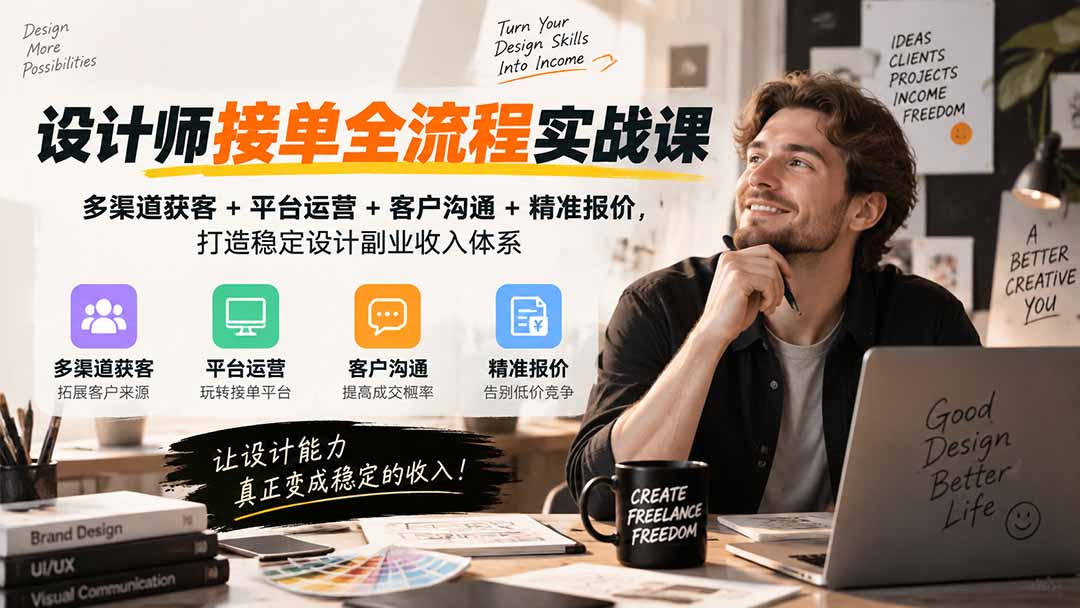 设计师接单全流程实战课-无水印｜多渠道获客+平台运营+客户沟通+精准报价，打造稳定设计副业收入体系-资源后花园