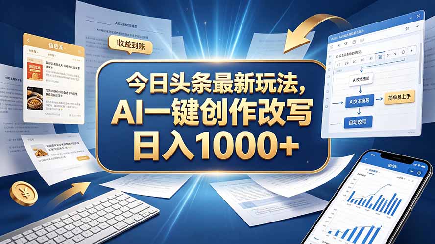 今日头条最新玩法，AI 一键创作改写，简单易上手，轻松日入 1000 +-资源后花园