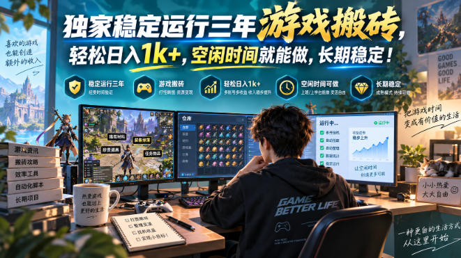 独家稳定运行三年游戏搬砖，轻松日入1k+，空闲时间就能做，长期稳定！【揭秘】-资源后花园