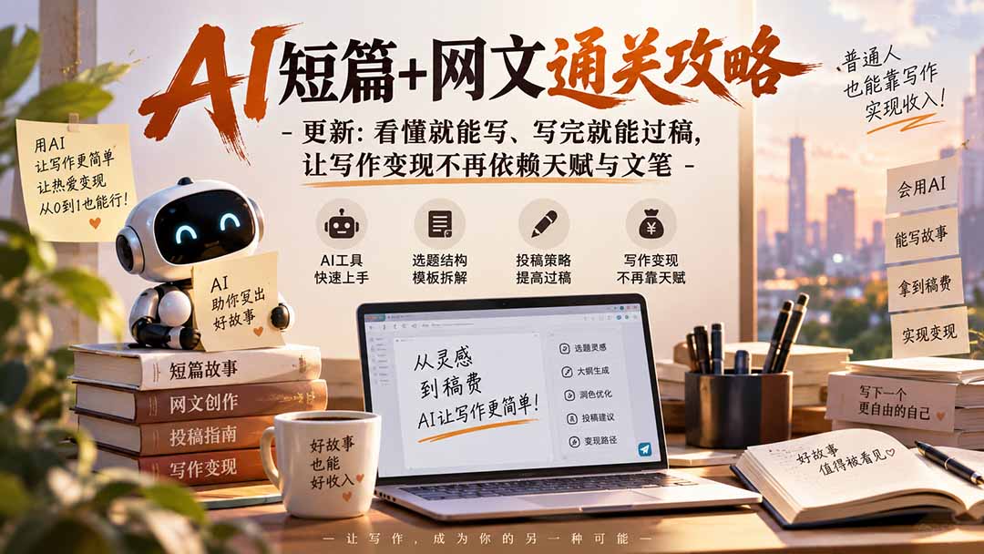 AI短篇+网文通关攻略-更新0921：看懂就能写、写完就能过稿，让写作变现不再依赖天赋与文笔-资源后花园